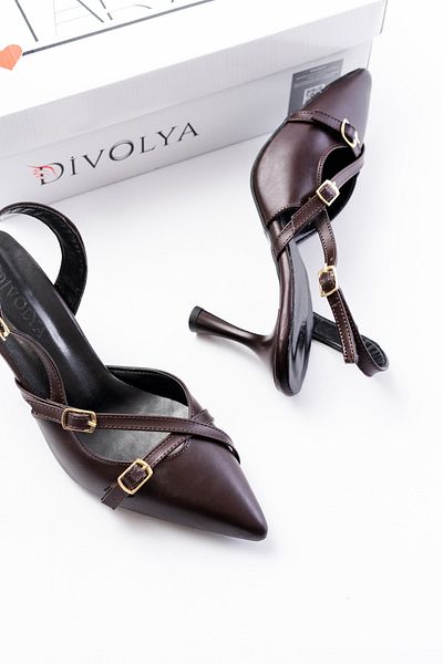 DİVOLYA Pony Brown (8 cm Heels) Pointed Toe Closed Buckle Open Back Stiletto Shoes