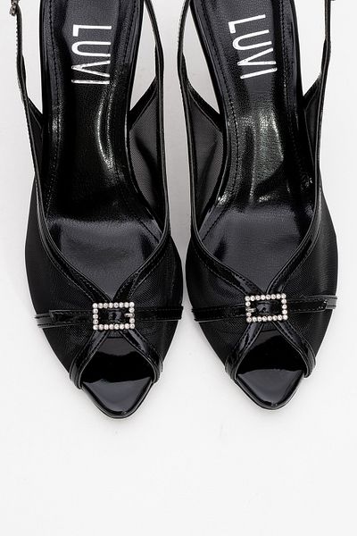 LuviShoes Pantofi de seara cu toc inalt pentru femei ELYSE din piele lacuita neagra