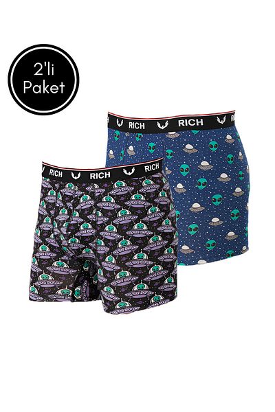 Rich Ανδρικό μοτίβο Lycra και μονόχρωμο πακέτο 2 Boxers