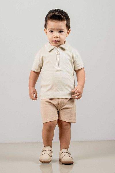 bombe Baby Kids Natural Polo Neck Shorts Cotton Comfortable 2-Piece Set Trend Fashion Bottom Top Set