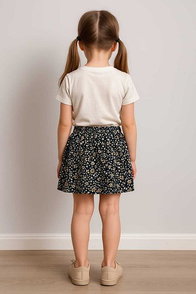 gigigiyim Floral Patterned Girl's Skirt with Shorts Inside Black