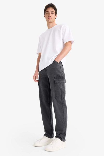 DeFacto New Season 100% Cotton Relax Fit Relaxed Cut Straight Leg Cargo Pocket Jean Trousers