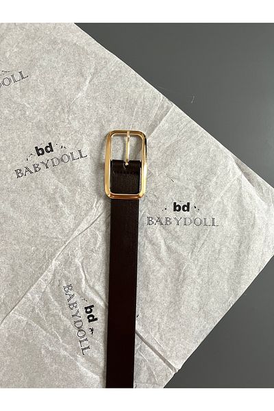 Babydoll Bag Women's Rectangular Gold Buckle Classic Belt, Dress Belt, Shirt Belt, Trouser Belt