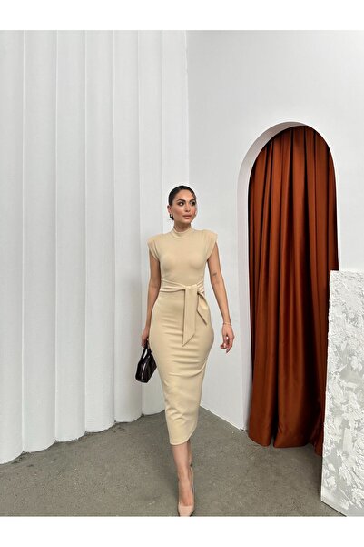 Patreon Shoulder Padded Belted Tie Dress