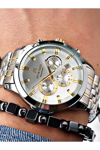 Reward Silver Color Sport Guaranteed Steel Cord Men Wrist Watch + Bracelet