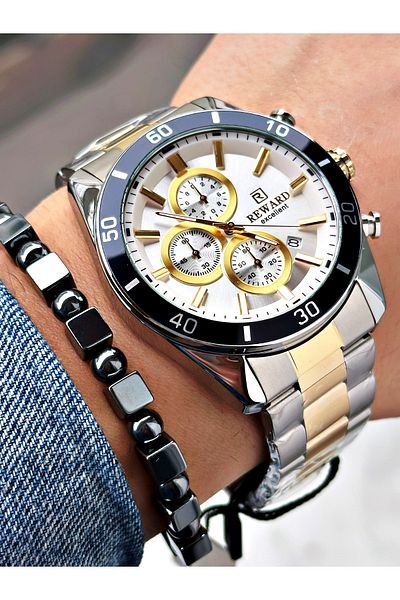 Reward Gold Silver Color Steel Cord Stylish Design Men's Wristwatch Bracelet