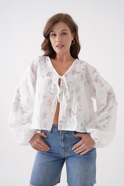minaaise Women's White Burnout Chiffon Patterned Organza Blouse 29101