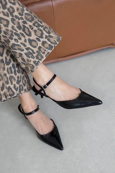 STRASWANS Melvin Women's Heeled Wrinkled Leather Shoes Black