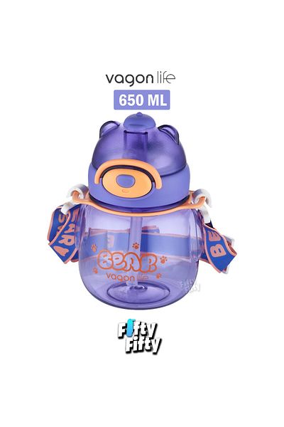 Vagonlife Vagonli̇fe 650 ml Water Bottle with Straw and Neck Strap Purple