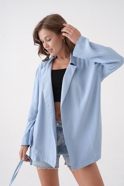 minaaise Women's Blue Lace Detailed Unlined Modal Jacket 29081