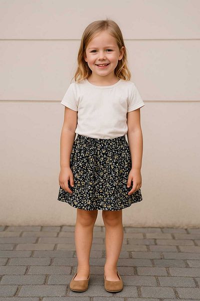gigigiyim Floral Patterned Girl's Skirt with Shorts Inside Black