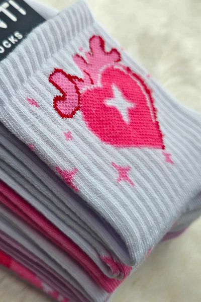 DoDe Flora Women's Valentine's Day Gift Socks Set Love Patterned College Socks 6 Pairs Breeze