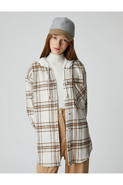 Koton Drevorubačská košilová bunda oversize s kapucí a detailem kapsy