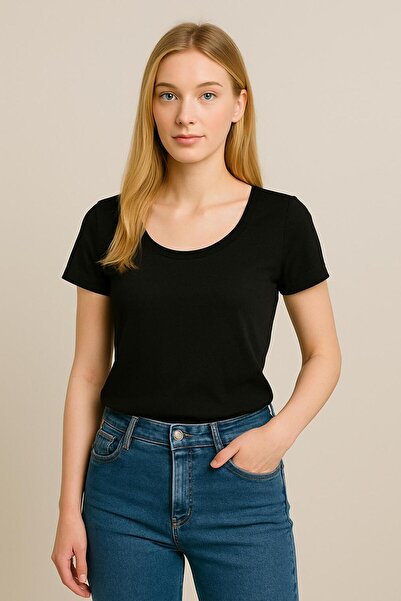 gosquns Organik Pamuklu U Yaka Kadın T-Shirt