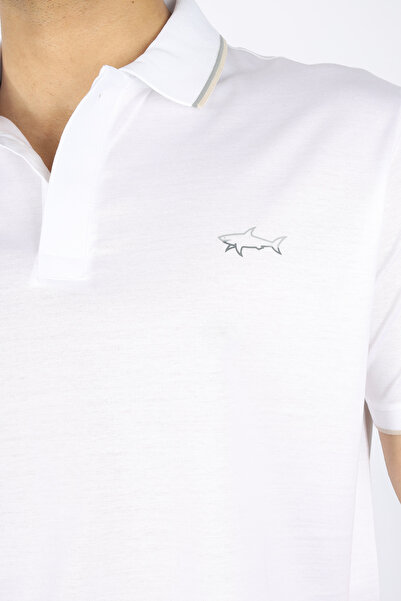 PAUL&SHARK Men's Cotton Brand Logo Short Sleeve Polo Collar White Polo Collar T-Shirt 25411301 -010