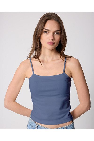 AMİDA Navy Blue Women's Thin Rope Strap Basic Crop Tank Top -2466