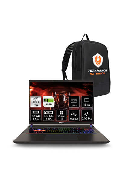 MSI Vector 16 HX AI Ultra 9 275HX 32GB 512GB SSD RTX5080/16GB 175W 16'' WQXGA...