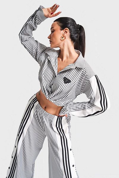 its basic Women's Black and White Striped Color Stripe Detailed Design Shirt