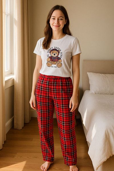 TAMPAP Women's Printed Patterned Bottom Top Pajama Set