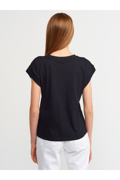 Dilvin 3504 Bisiklet Yaka Penye T-Shirt-Siyah