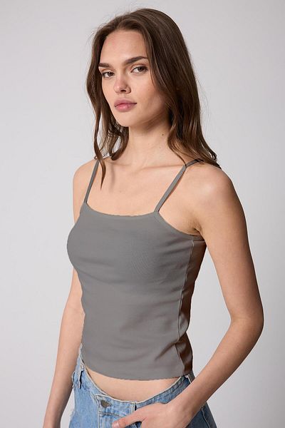 AMİDA Smoked Women's Thin Rope Strap Basic Crop Undershirt -2466