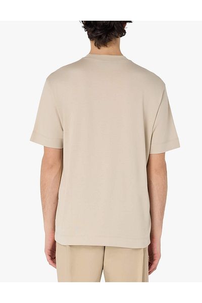Emporio Armani Men's Regular Fit Round Neck Eagle Embossed Short Sleeve Cream T-Shirt Em 001040   Af13669-U6195