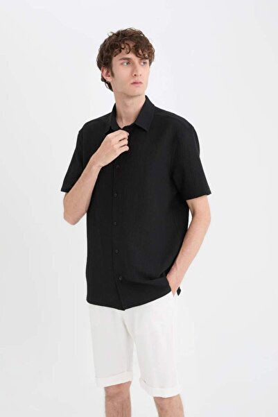 DeFacto New Season Regular Fit Polo Neck Crinkle Summer Short Sleeve Shirt