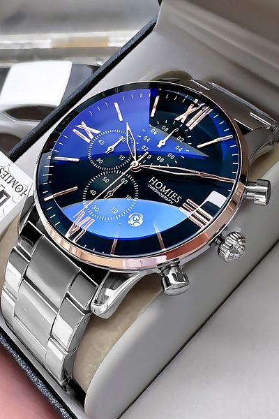 Homies Original Special Boxed Cutout Glass Men's Wristwatch Silver Color Steel Band Gift Bangle Hme2065C1