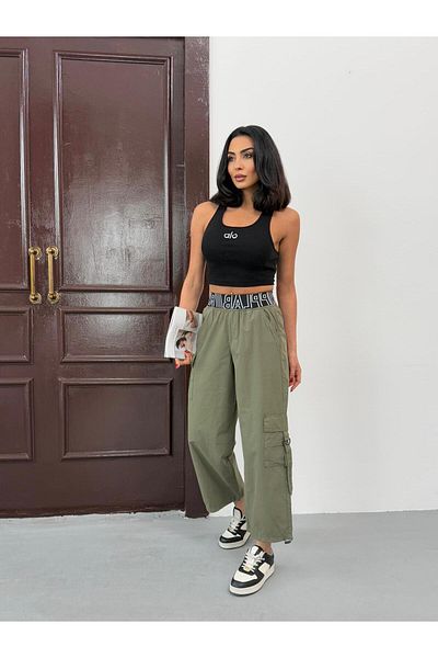 Zeo Basic ZEO Basic Parachute Sand - White Cargo Pants, Elastic Waist and Legs
