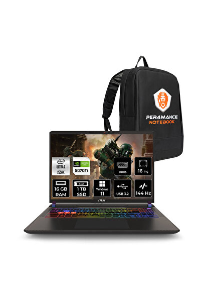 MSI Vector 16 HX AI Ultra 7 255HX 16GB 1TB SSD RTX5070TI/12GB 140W 16'' WUXGA W11H Gaming Laptop