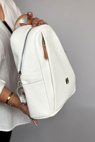Just Polo Adjustable Strap 9 Compartment Medium Size Sports Model Women's Backpack White Tan Pbu4040