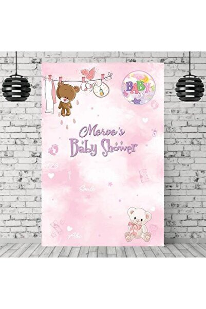 Parti Dükkanım Banner suvenir pentru fetițe Baby Shower, roz, 100*150 cm