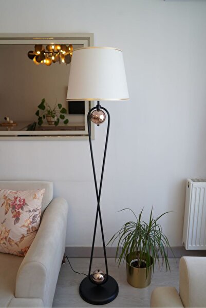 retro home design Sekiz Model Beyaz Gold Detaylı Şapkalı Siyah Modern Tasarım Ayaklı Abajur Lamba Metal Lambader