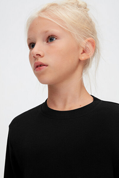 LOVETTI Κοριτσίστικο μαύρο μακρυμάνικο χειμερινό μπλουζάκι με λαιμόκοψη