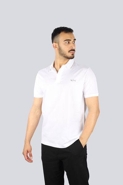 PAUL&SHARK Men's Cotton Brand Logo Short Sleeve Polo Collar White Polo Collar T-Shirt 25411301 -010