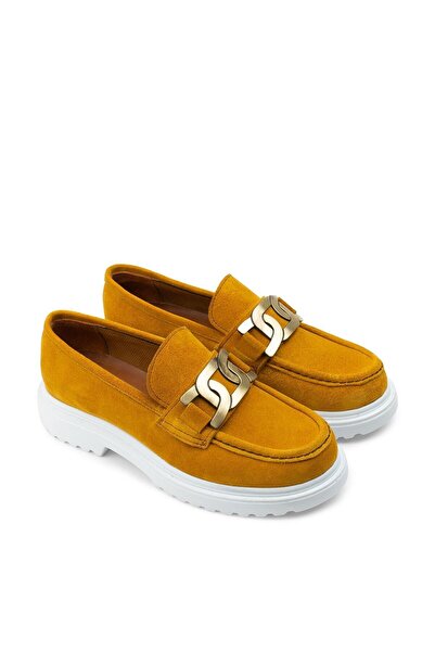 Deery Справжні замшеві лофери з жовтою пряжкою для жінок