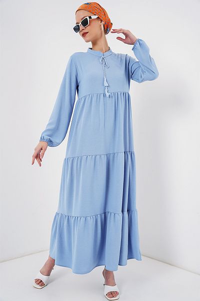 Bigdart 1627 Rochie Hijab cu dantelă cu guler - Albastru închis