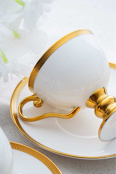 ACAR Thelma Gold 90 ml White Coffee Cup Set for 6 Persons