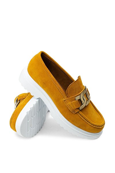 Deery Справжні замшеві лофери з жовтою пряжкою для жінок