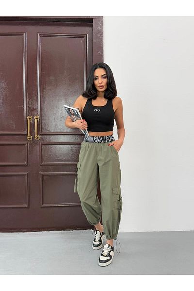 Zeo Basic ZEO Basic Parachute Sand - White Cargo Pants, Elastic Waist and Legs