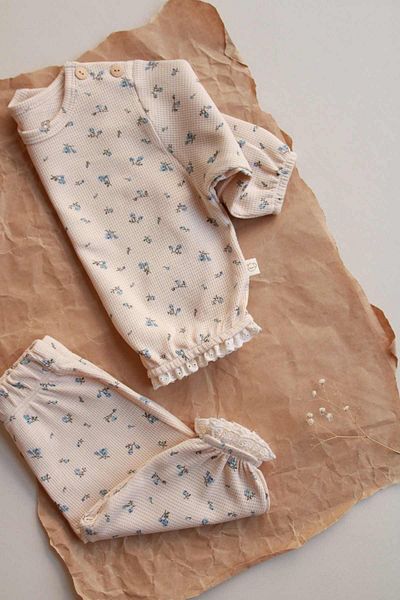 OhlalaKoala Blue Floral Printed Lace Baggy Suit
