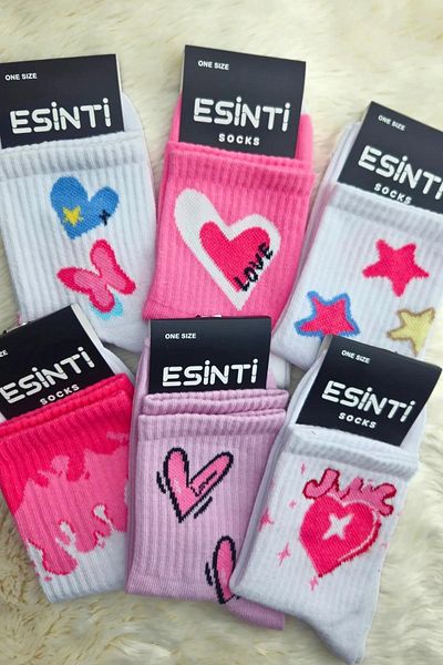 DoDe Flora Women's Valentine's Day Gift Socks Set Love Patterned College Socks 6 Pairs Breeze