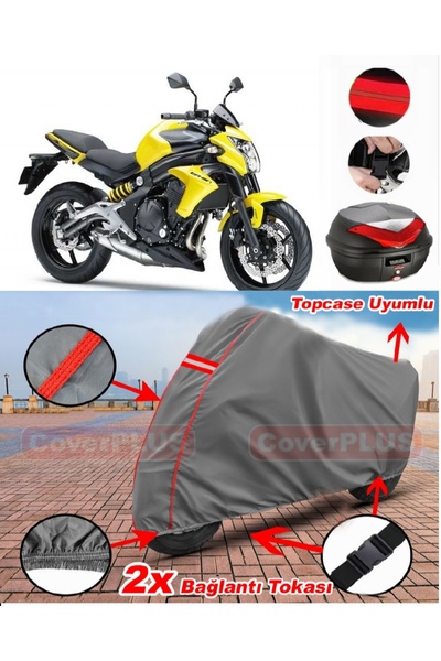 CoverPlus غطاء خلفي متوافق مع Kawasaki ER-6 N، مشمع للدراجة النارية، أحمر مخي...