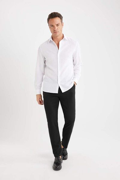 DeFacto New Season Modern Fit Polo Neck Woven Long Sleeve Shirt