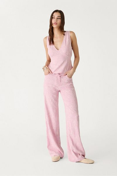 Stradivarius Linen blend embroidered straight-leg trousers