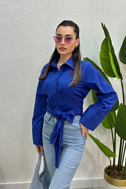 Swana Kadın Koton Kumaş İspanyol Kol Bağlamalı Gömlek