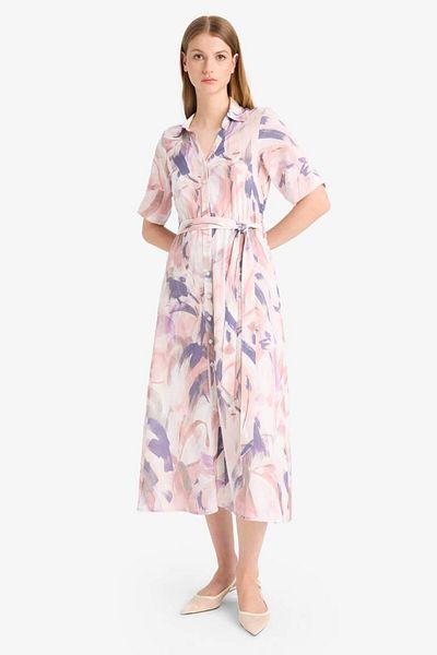 DeFacto Νέα σεζόν πουκάμισο με γιακά Tie-dye μοτίβο με ζωντανό κοντομάνικο μίντι φόρεμα