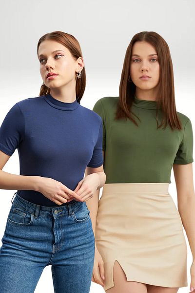 Bipantolon Γυναικεία μπλούζα Navy Blue Khaki 2 Pack κοντομάνικη μπλούζα