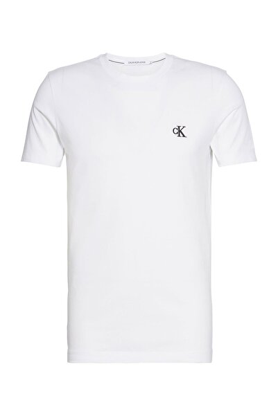 Calvin Klein Erkek Logolu Regular Fit Kısa Kollu Yuvarlak Yaka Beyaz T-Shirt J30J314544-YAF