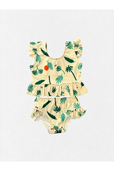 Fil Kids Set de bikini pentru fete, culoare crem, frunze de palmier, cu uscar...